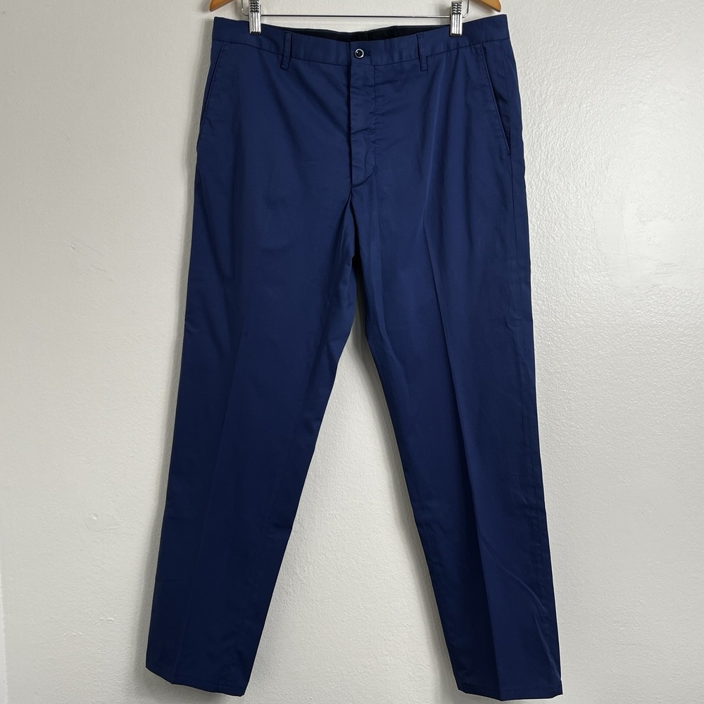 Zanella Men's Blue Dress Pants Size 36 Made in Italy Flat Front‎ Luxury Trousers